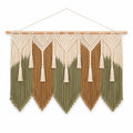 Makramee Wandbehang 120 x 100 cm aus Baumwollkordel in Creme Grün Braun mit Holzstab Boho Dekoration