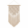 Makramee Wandbehang 50 x 90 cm aus Baumwolle in Beige mit Holzstab im Boho-Stil