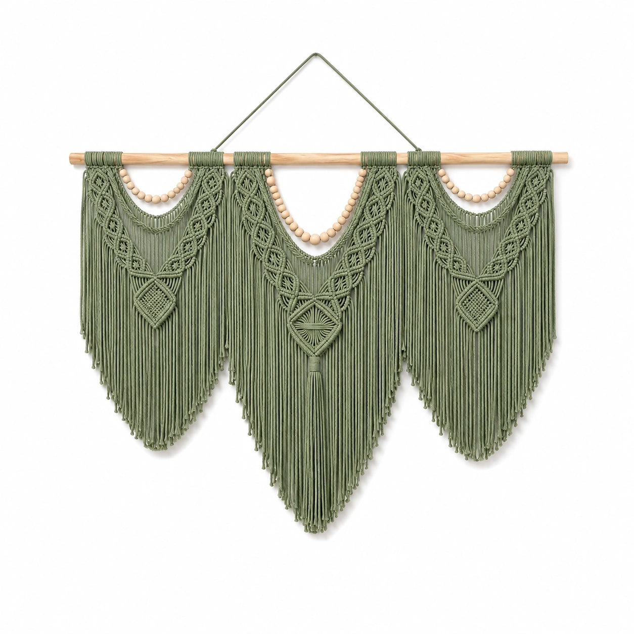 Wandbehang 100 x 90 cm Baumwolle Salbeigrün Boho mit Fransen