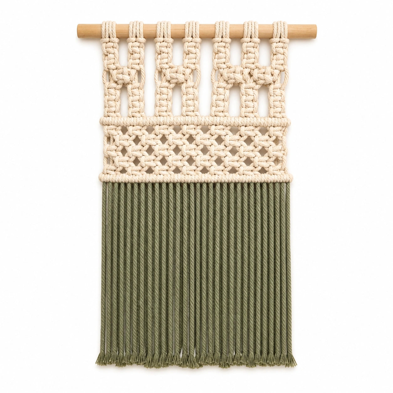Wandbehang 50 x 90 cm aus Textilkordel in Beige Grün im Boho-Stil