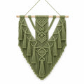 Makramee Wandbehang 50 x 85 cm aus Baumwollkordel Grün mit Holzstab im Boho-Stil