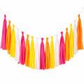 Quastengirlande 200 x 70 cm aus Textil in Pink Orange Gelb Weiß für Partydekoration