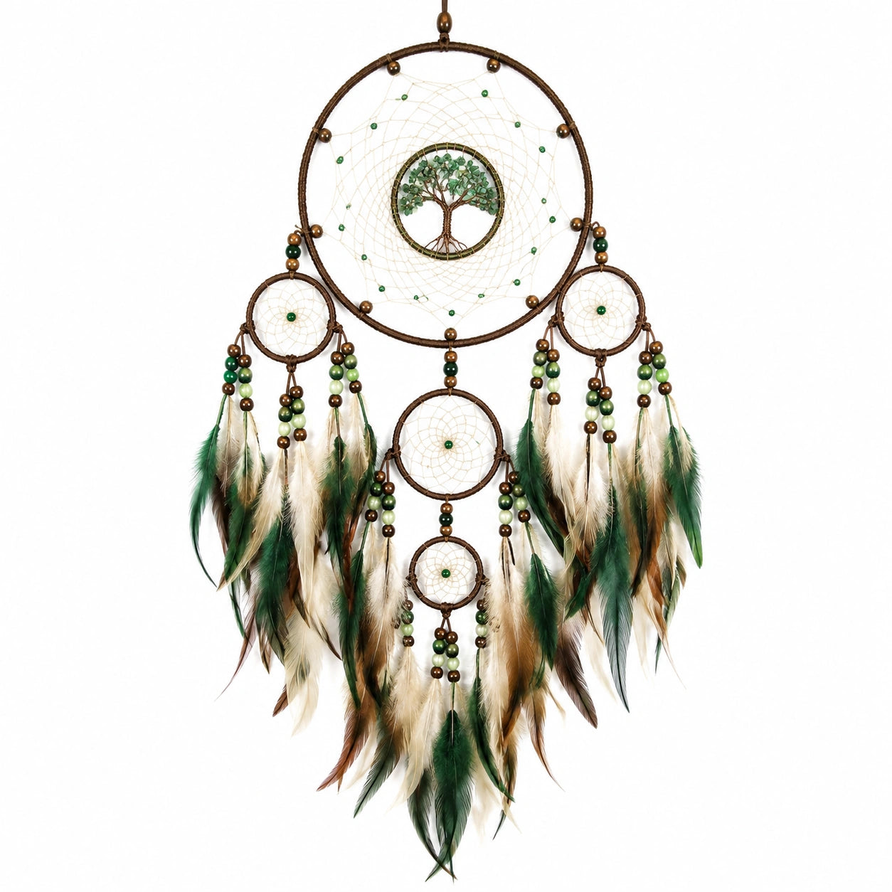 Traumfänger 40 x 90 cm mit Kordelnetz Grün Braun Wanddekoration Boho-Stil
