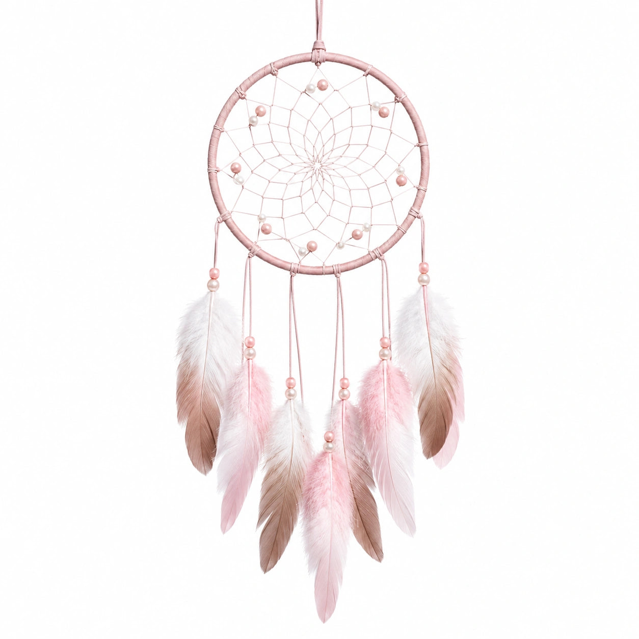 Traumfänger 20 x 55 cm mit Textilkordel Federn Rosa Wanddekoration Boho