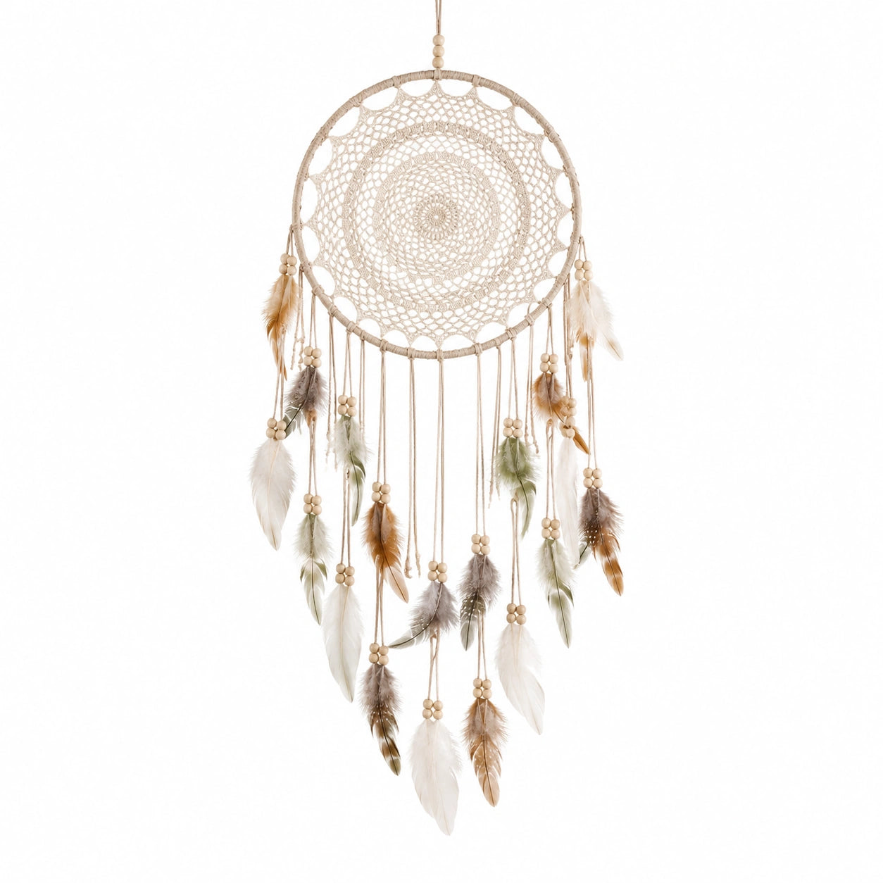 Traumfänger 40 cm Beige Baumwolle Federn Boho Wanddekoration