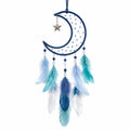 Traumfänger 20 x 60 cm aus Garn Federn und Perlen in Blau für Wanddekoration im Boho-Stil
