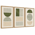 Wandbilder Set 40 x 60 cm Holzrahmen Grün Beige abstrakte Geometrie 3-teilig