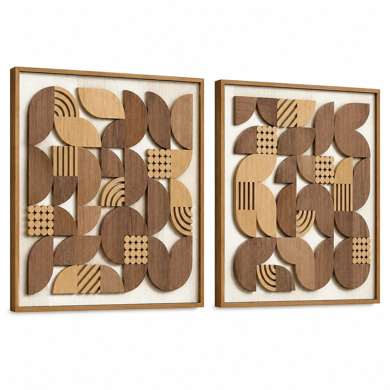 2er Set Wandbilder 50 x 70 cm Holz Braun Beige geometrisches Relief Wanddekoration