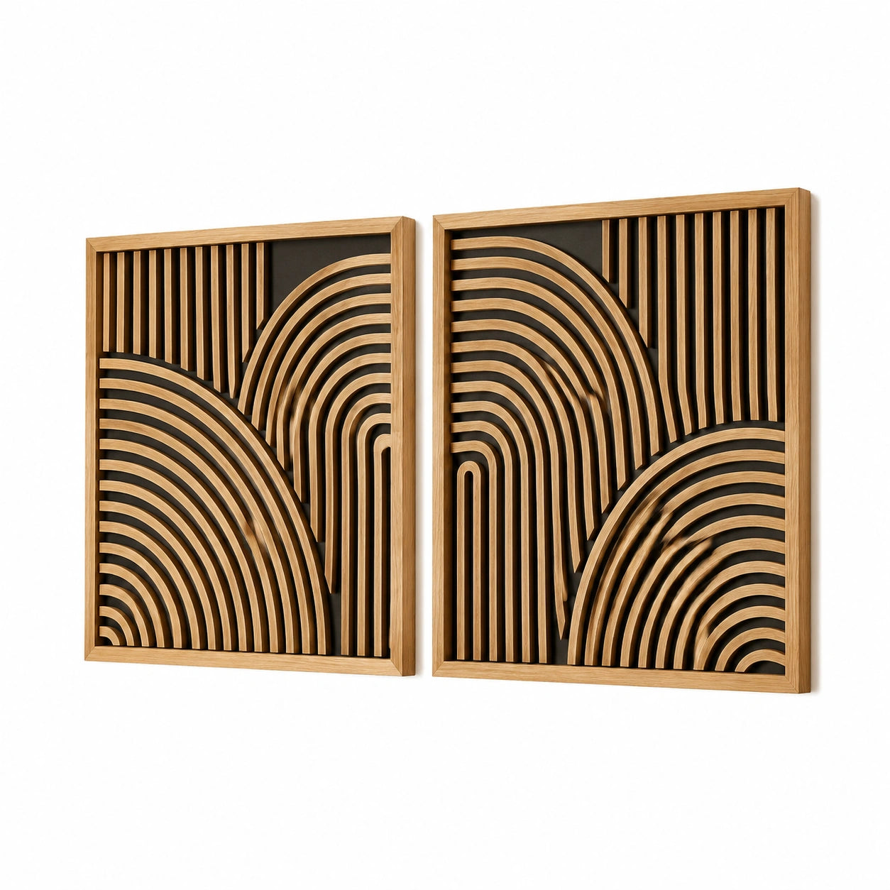 Wanddekoration 2er Set 50 x 70 cm Holz Natur/Schwarz geometrisches Relief für Innenräume