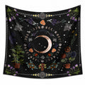 Wandteppich 150 x 130 cm schwarzes Textilgewebe mit Mondphasen und Blumen im Boho Stil