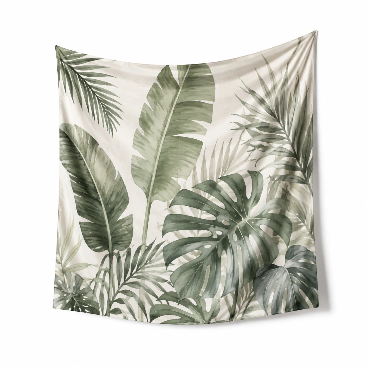 Wandteppich 150 x 150 cm aus Polyester in Beige und Grün mit Blattmotiv für Wohnräume