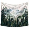 Wandteppich 150 x 130 cm aus Polyester Weiß Grün mit Bergwaldmotiv zur Wanddekoration