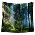 Wandteppich 150 x 130 cm Polyester Waldmotiv Grün Blau mit Ösen
