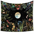Wandteppich 150 x 130 cm aus Polyester Schwarz mit Blumen Mondmotiv für Wanddekoration